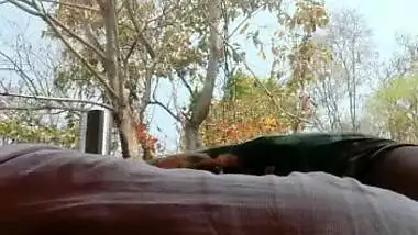 Desi girl riding dick of lover in jungle