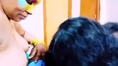 Indian threesom blowjob. Aunty, wife and husband. Telugu dirty talks.