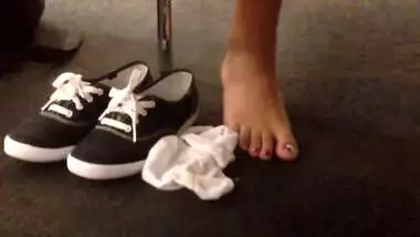 Candid Sexy Indian Feet Socks Off at Library