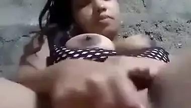 Horny girl masturbating with bottle