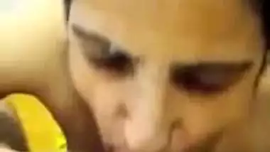 Pervert shoots his stepmom’s blowjob MMS and cums on her